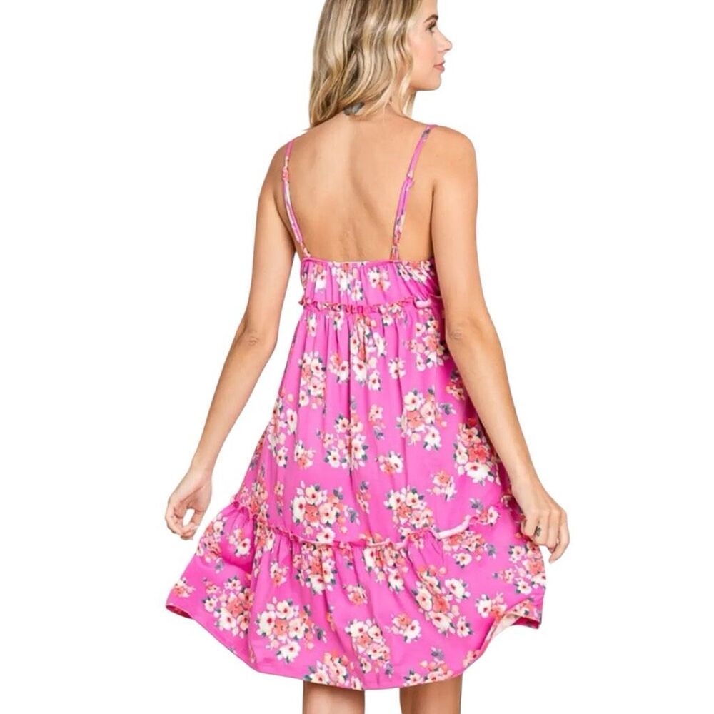 Pink Floral Ruffle Cami Dress w/ Pockets | Culture Code - Picture 6 of 13